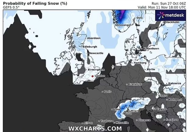 在“比西班牙还热”的迷你热浪过后，英国降雪地图显示了北极风暴到来的确切日期